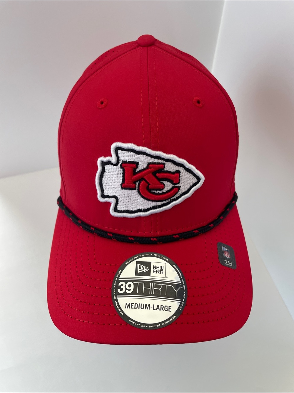 NWT Kansas City Chiefs New Era 39THIRTY Red Rope Stretch Fit Hat - M/L